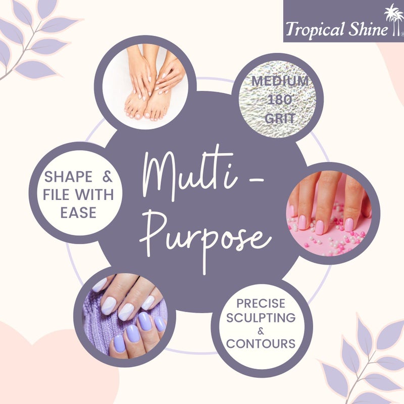 Tropical Shine "Tropical Shine Jumbo Zebra 180 Colossal Collection - 6 pcs Nail Files for Professional Nail Care and Shaping - Medium (180) Grit Nail File Set for Natural Nails ( 707336)" - Image 2